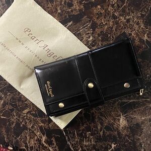 Pearl Angeli Black Glossy Leather Wallet – RFID Long Clutch Purse